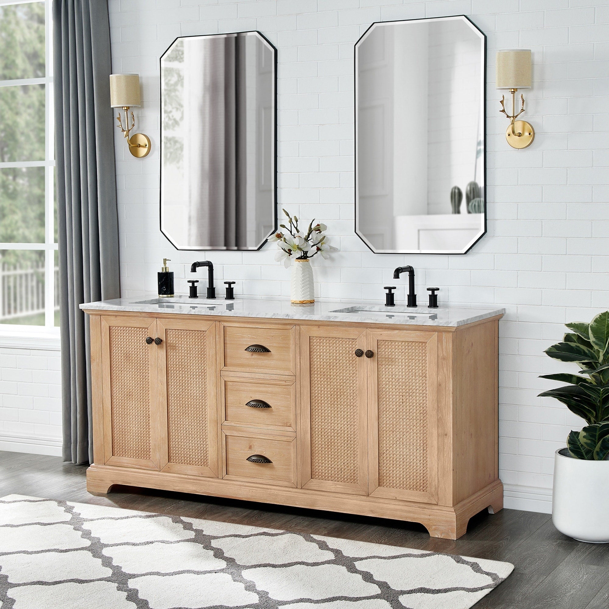 Meuble-lavabo Hervas avec plateau en marbre naturel, sans miroir.
