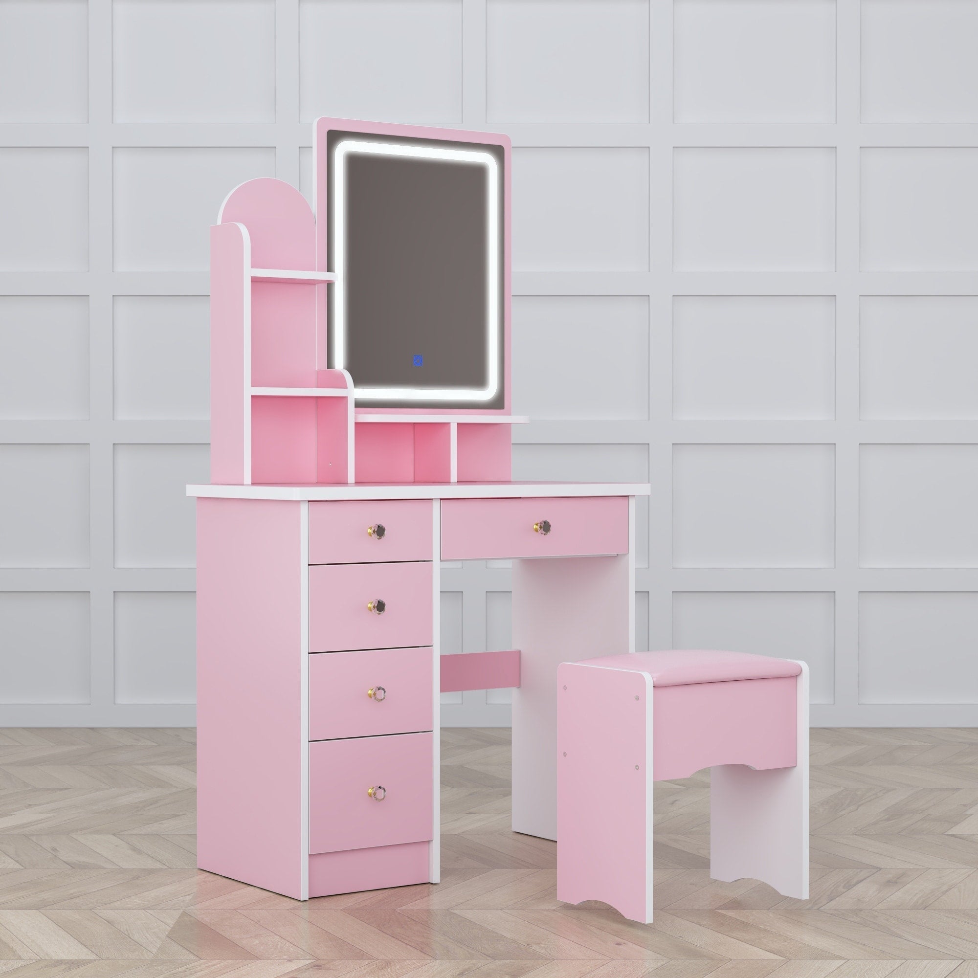 Ensemble coiffeuse avec lumière LED, miroir et tabouret