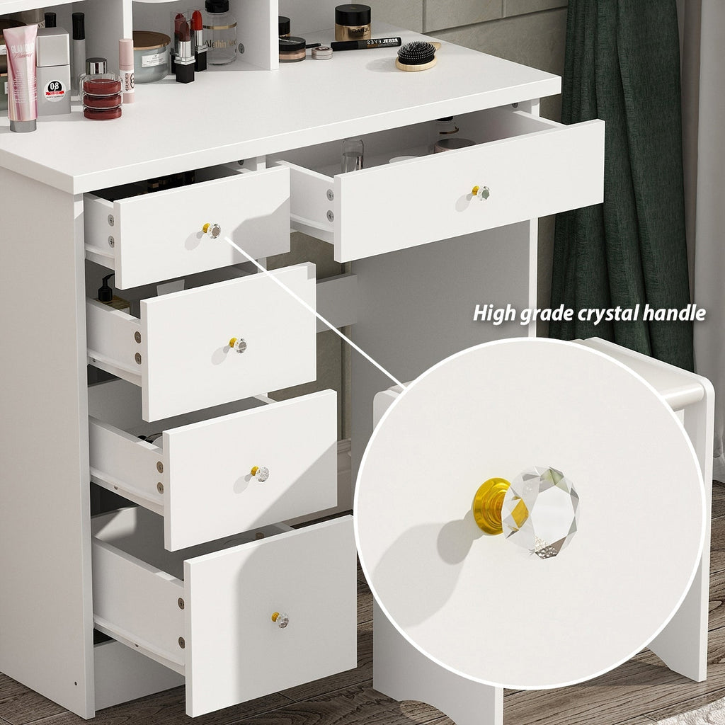 Ensemble coiffeuse avec lumière LED, miroir et tabouret