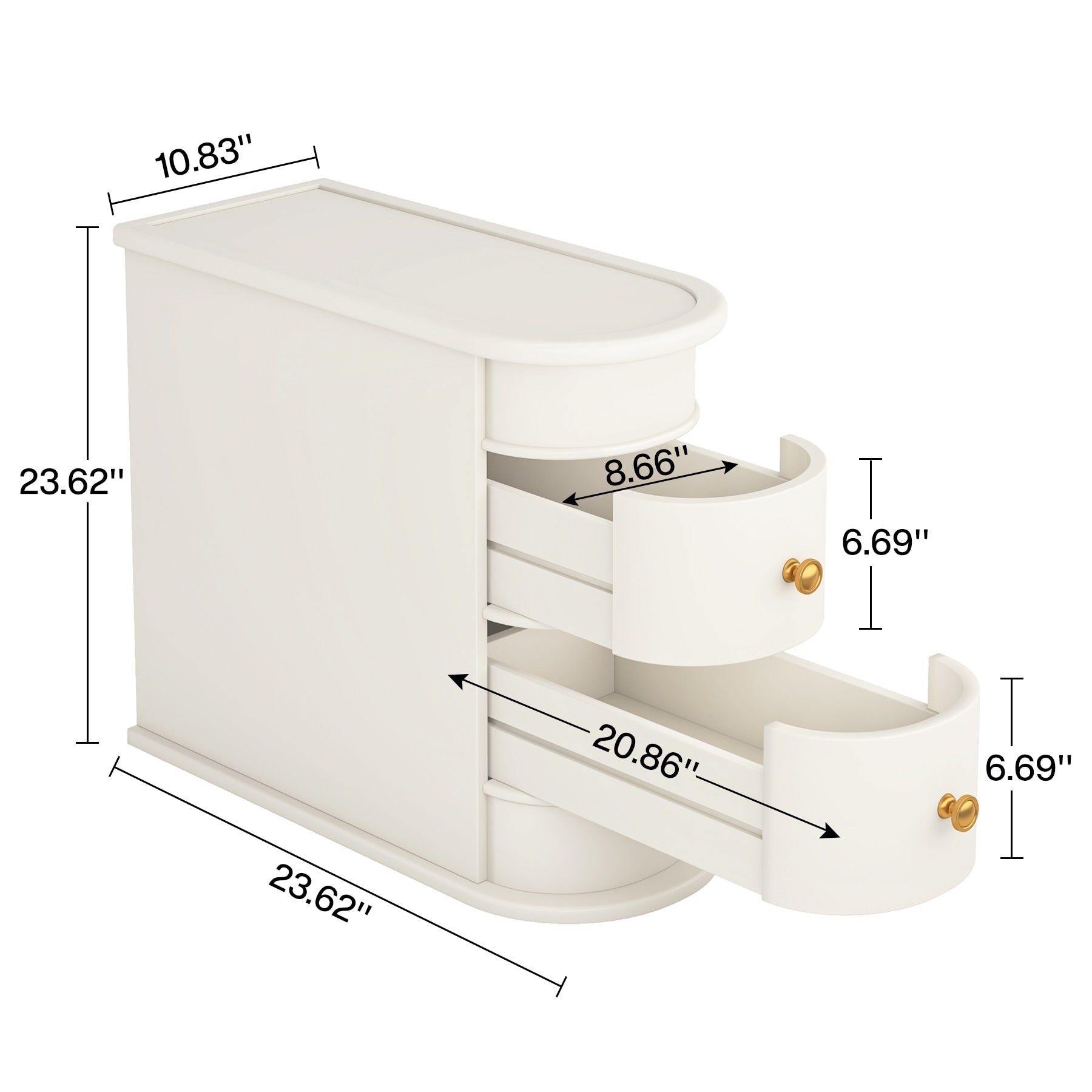 Table d'appoint en bois massif, table d'appoint étroite à deux tiroirs