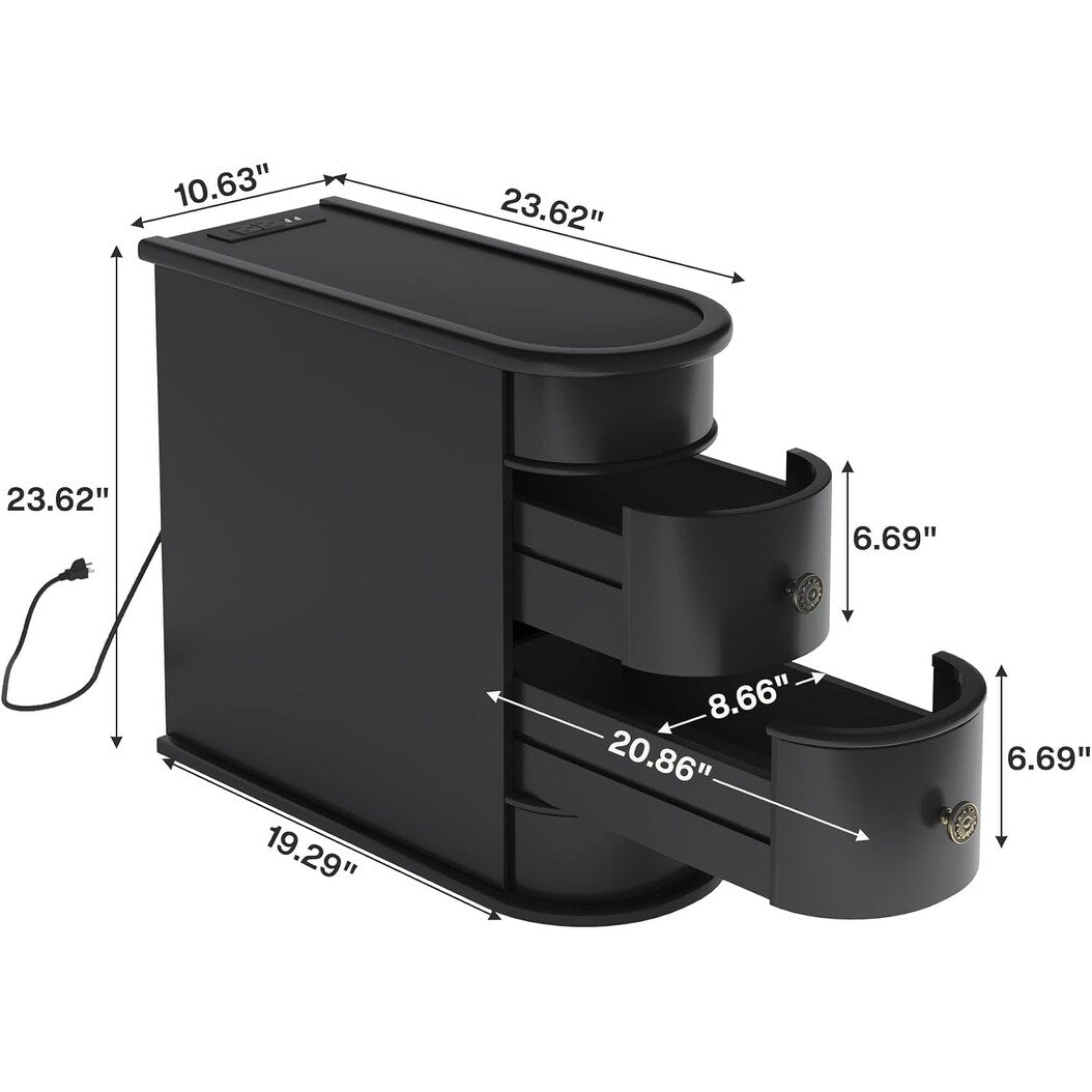 Table d'appoint en bois massif, table d'appoint étroite à deux tiroirs