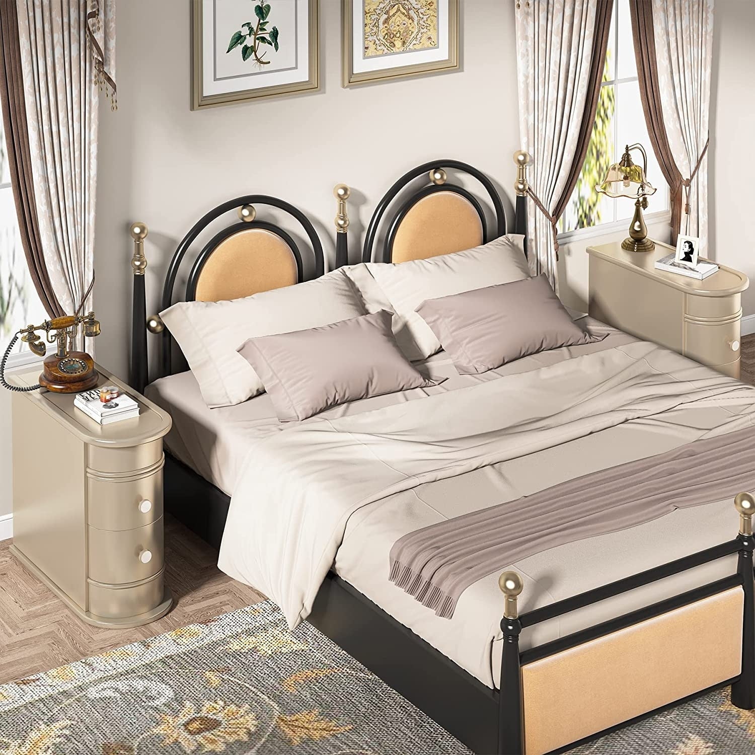 Table d'appoint en bois massif, table d'appoint étroite à deux tiroirs