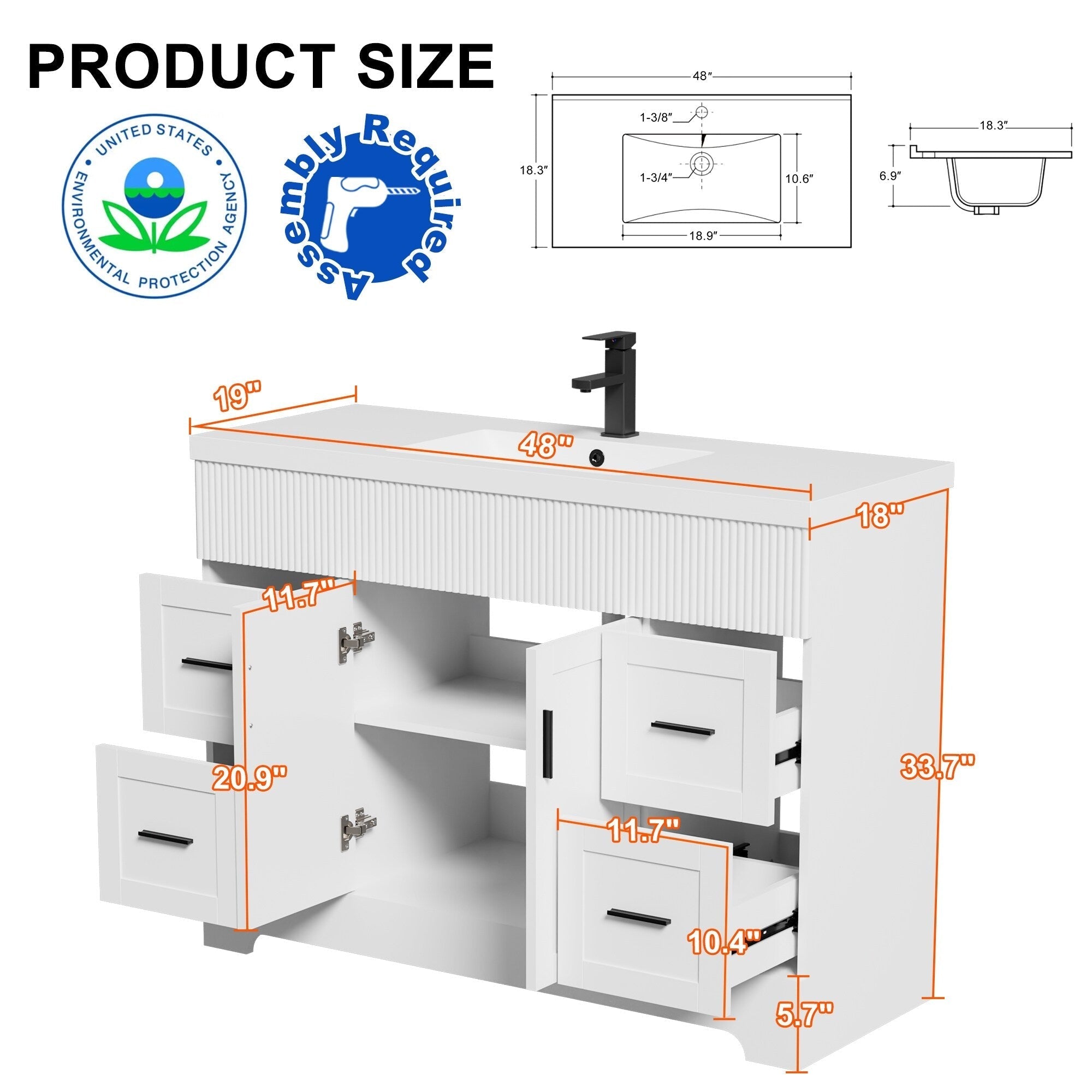 Ensemble meuble-lavabo Wavy Line 30/36/48 avec lavabo et robinet
