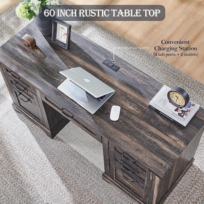 Bureau de direction style ferme, bureau en bois pour bureau à domicile, bureau d'ordinateur