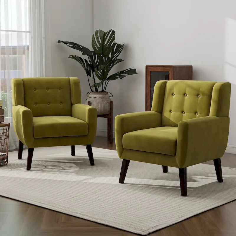 Ensemble de 2 fauteuils d'appoint en velours pour salon, avec accoudoirs rembourrés