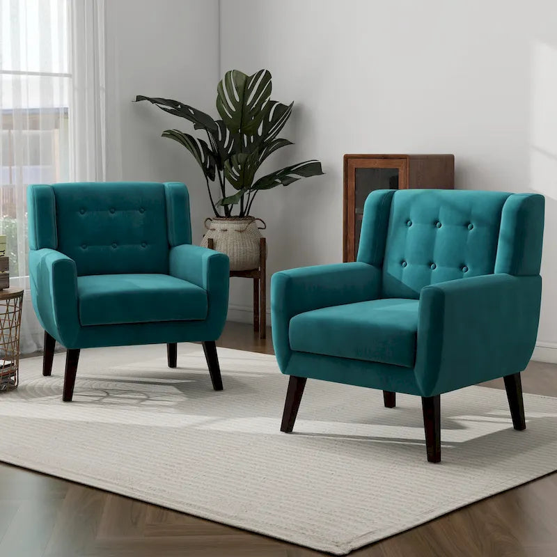 Ensemble de 2 fauteuils d'appoint en velours pour salon, avec accoudoirs rembourrés
