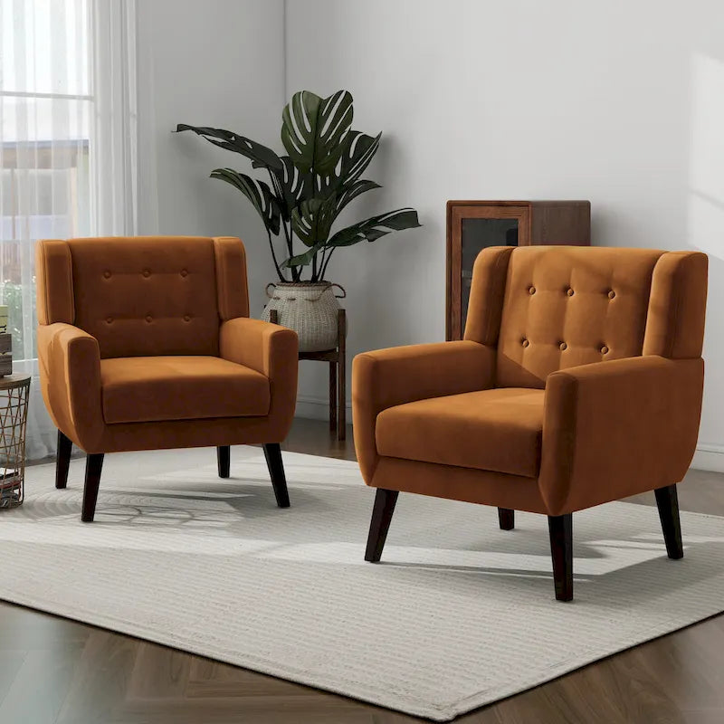 Ensemble de 2 fauteuils d'appoint en velours pour salon, avec accoudoirs rembourrés