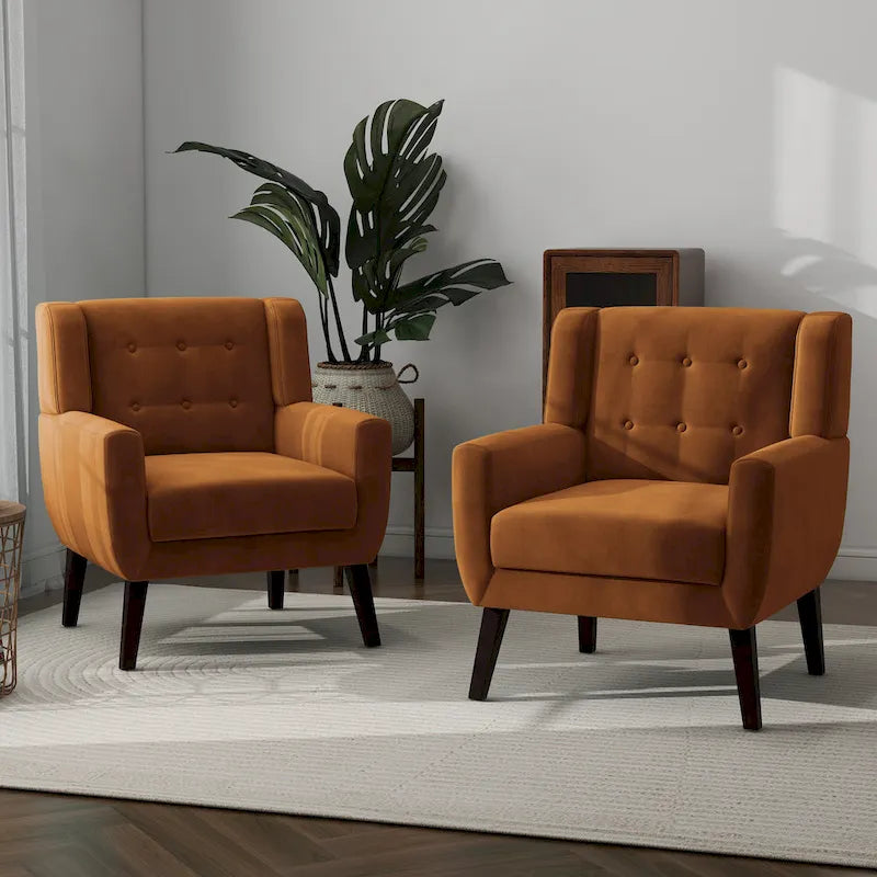 Ensemble de 2 fauteuils d'appoint en velours pour salon, avec accoudoirs rembourrés