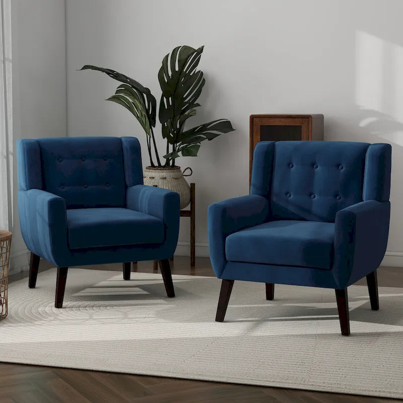 Ensemble de 2 fauteuils d'appoint en velours pour salon, avec accoudoirs rembourrés