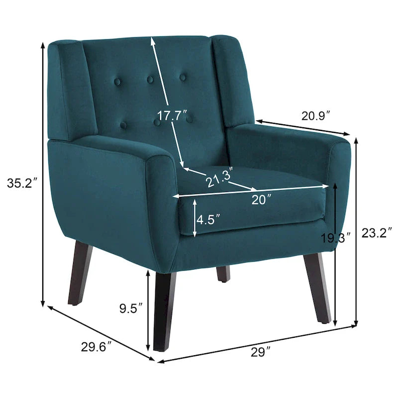 Ensemble de 2 fauteuils d'appoint en velours pour salon, avec accoudoirs rembourrés