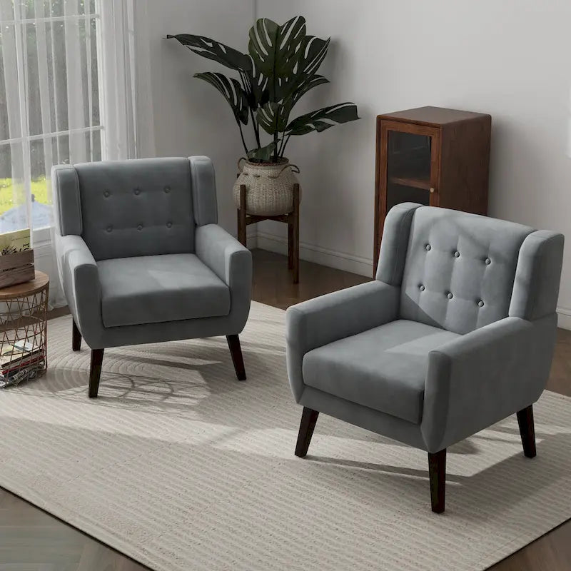 Ensemble de 2 fauteuils d'appoint en velours pour salon, avec accoudoirs rembourrés