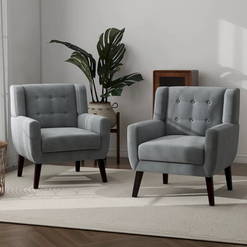 Ensemble de 2 fauteuils d'appoint en velours pour salon, avec accoudoirs rembourrés