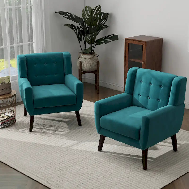Ensemble de 2 fauteuils d'appoint en velours pour salon, avec accoudoirs rembourrés