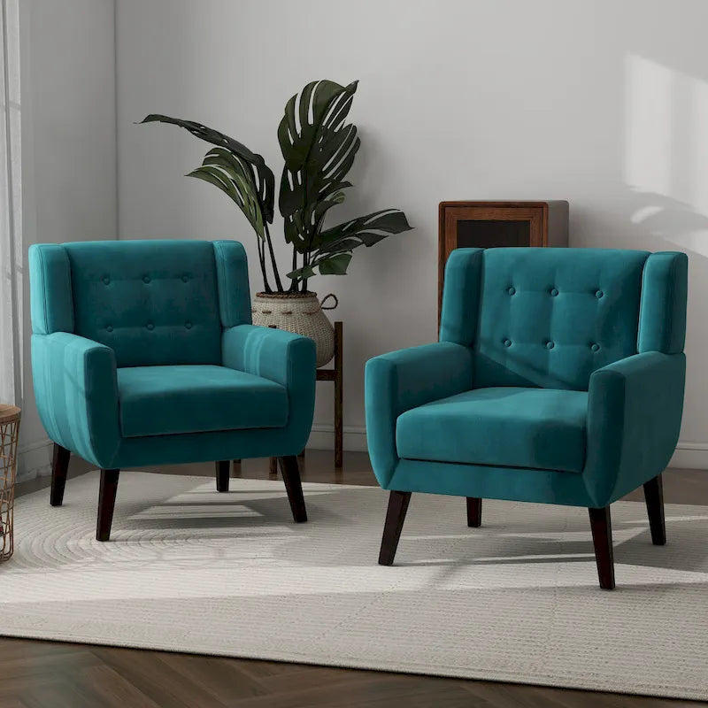 Ensemble de 2 fauteuils d'appoint en velours pour salon, avec accoudoirs rembourrés